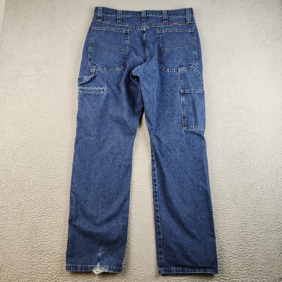 Wrangler Carpenter Jeans Men's 34x32 Dark Wash Workwear Denim Pants Blue Stretch - Picture 2 of 11